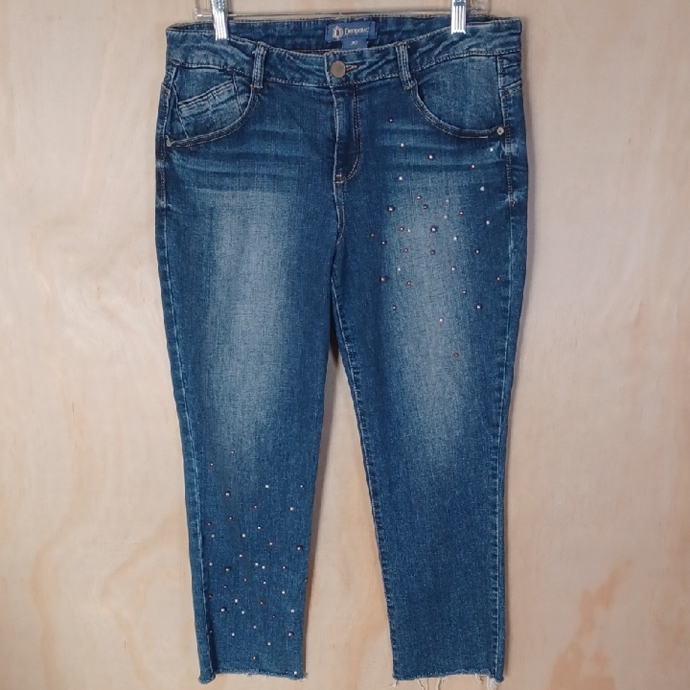 Democracy Pearl Studded Cropped Ankle Jeans Mid Rise Stretch Flexellent Size 10
